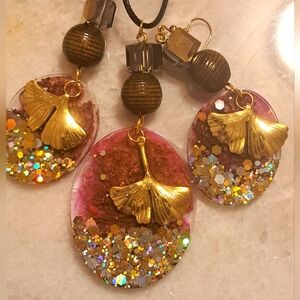 Elegant Gold and Pink Leaf Earrings